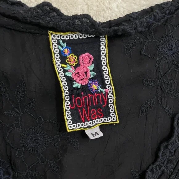 Johnny Was Black Embroidered Sleeveless Boho Dress Size M - Picture 3 of 7